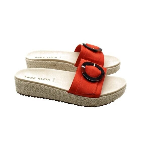 Anne Klein Women S Vino Sandals Red Tortoise Microsuede Stylish and Strappy - Picture 3 of 9